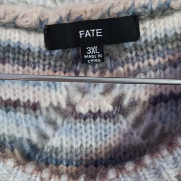 Women's Fate 3 XL Crew Neck Fuzzy Open Weave Striped Sweater - Picture 3 of 8